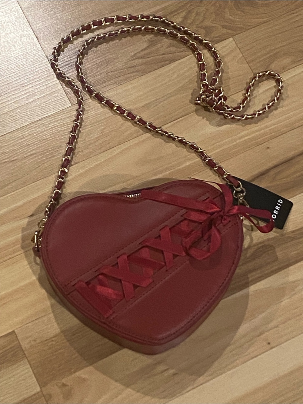torrid Red Heart-Shaped Crossbody with Ribbon Lacing and Chain Strap